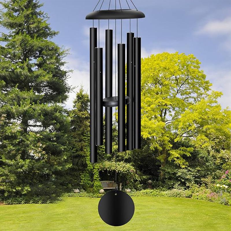 Nordic Style 32-inch Black Wind Chime - Six-Tube Garden Courtyard Decor Gift