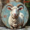 Round Vintage Metal Sign Sheep Flower Wall Art Decor