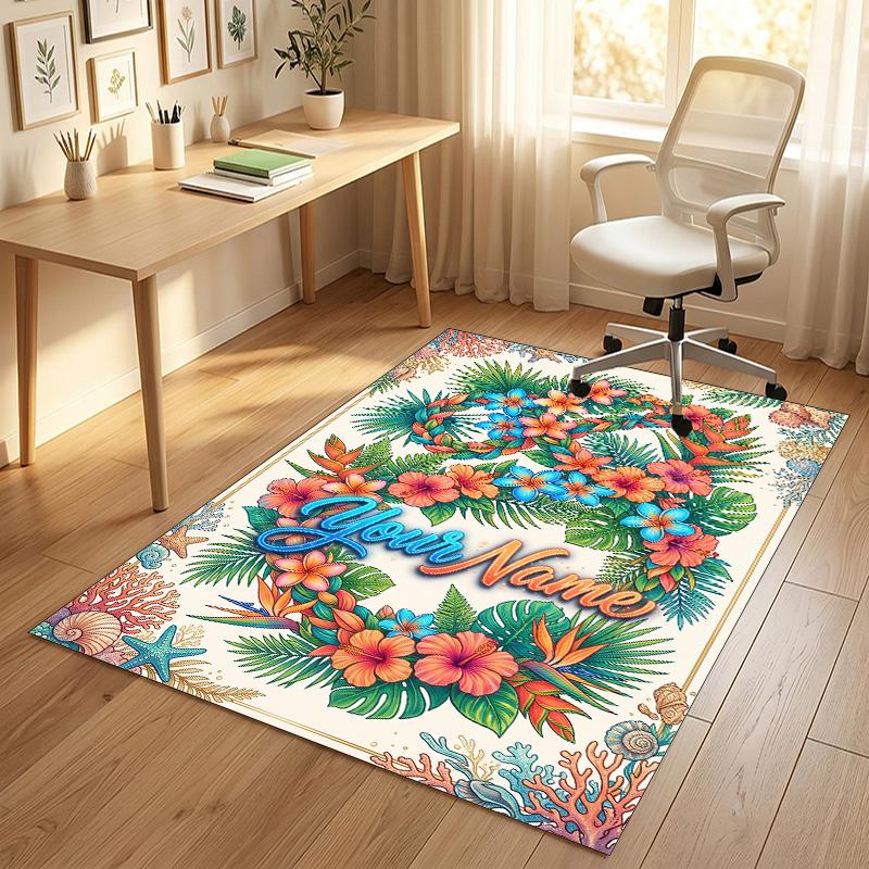 Floral Garden Theme Crystal Velvet Rug Personalized Custom Name Text Soft Floor Mat Home Decor