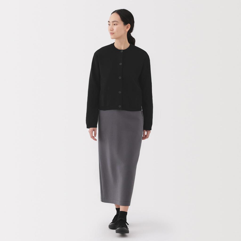 MUJI Washable Knit Crew Neck Size M Women's Cardigan, Black, (BA1Q4A5S)