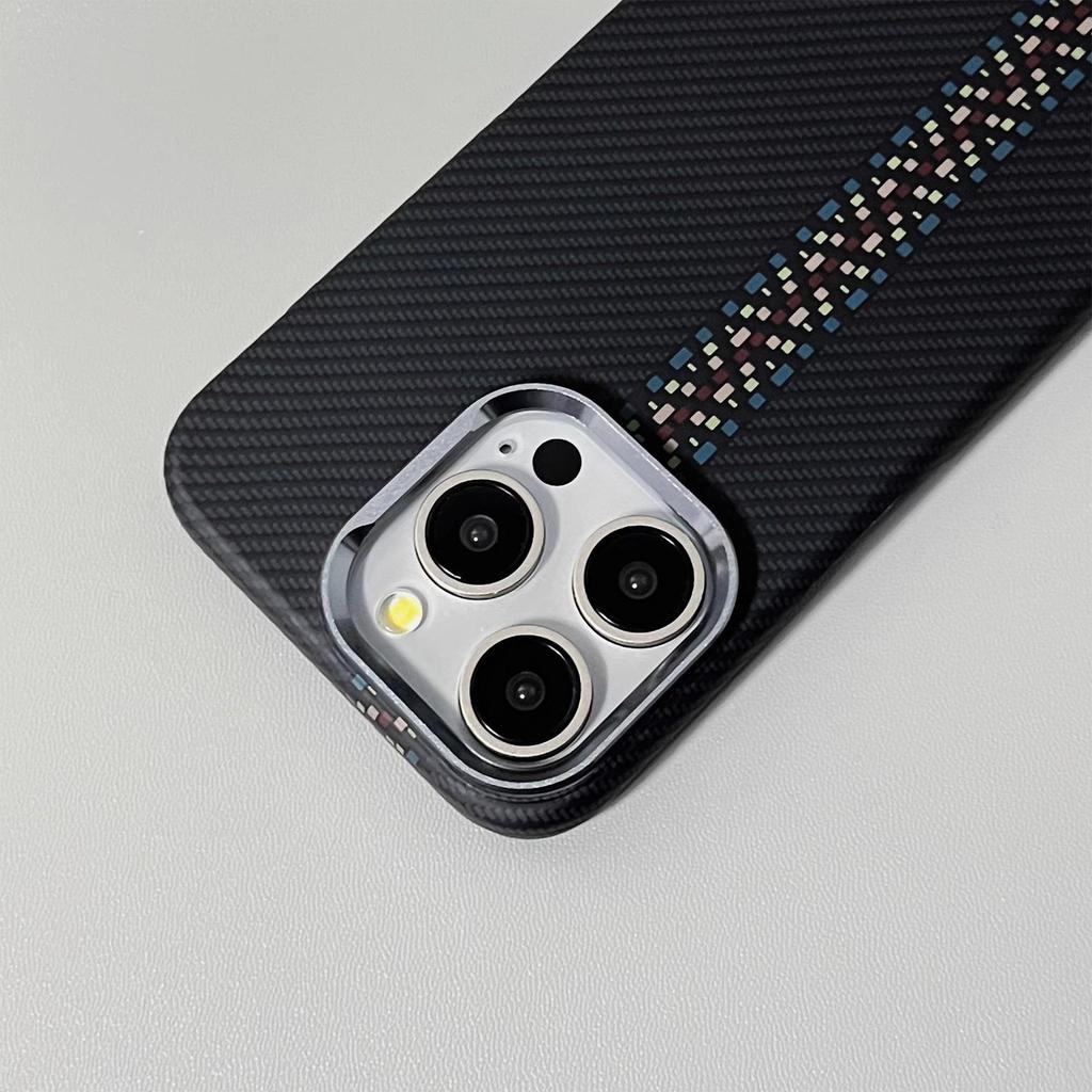 iPhone 16 Pro Max Carbon Fiber PC Half-Wrapped Magnetic Drop-Proof Case for iPhone 15/14