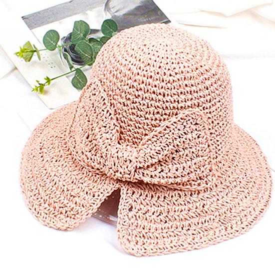 Bucket Brim Hat Bowknot Straw Summer Hat Wide Decor Side Split Design
