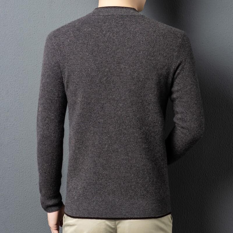 Fengxun Men's 100% Pure Wool Warm Round Neck Sweater FXT6603