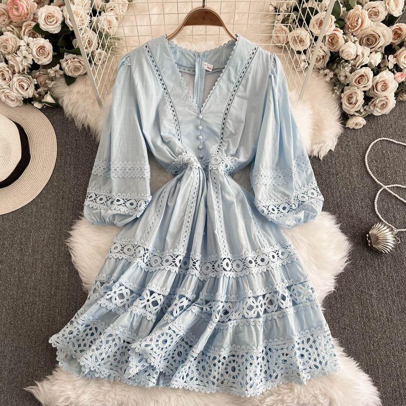 

Seaside Holiday Beach Dress for Women Tourism Dress Wear Travel Yunnan Women s Clothing Small Grassland Travel Photos Blue XL