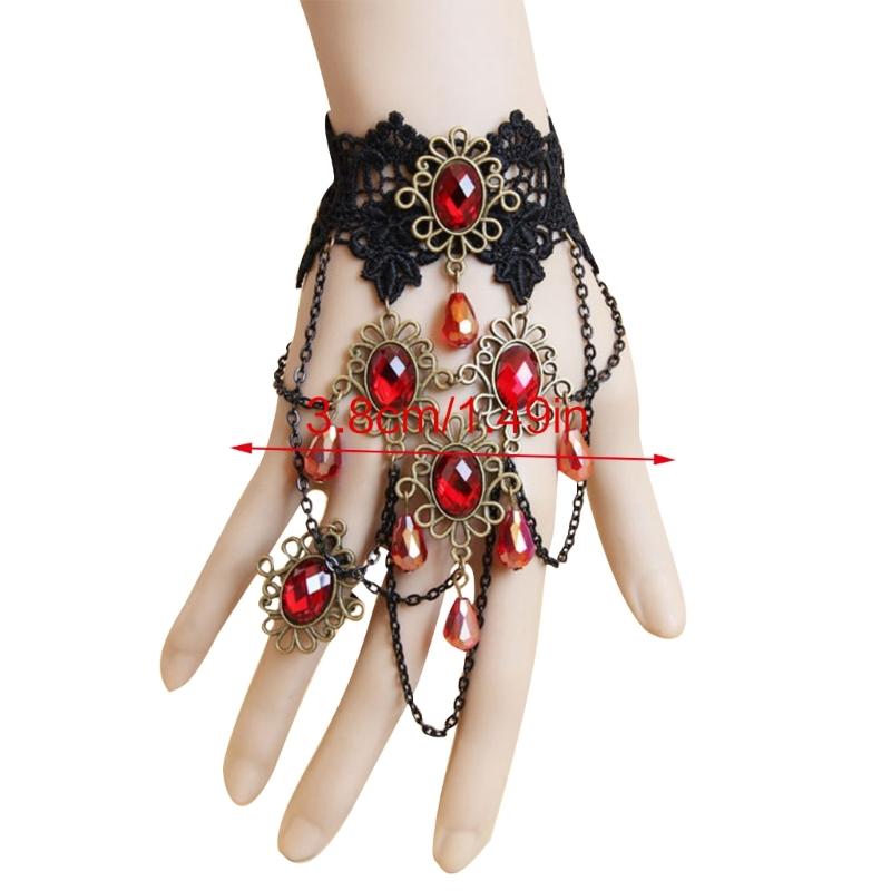 Vintage Spitzenarmbänder Schwarze Spitze Gothic-Armbänder Spitzen-Handschmuck für Damen und Mädchen Kristall Cosplays Anhänger Schmuck
