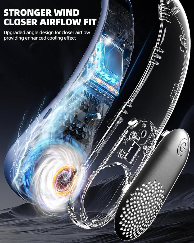 2026 New Upgrade Neck Fan, LED Display USB Rechargeable Portable Fan,360° Cooling Bladeless Personal Fan, 4000 MAh 3 Speeds Adju