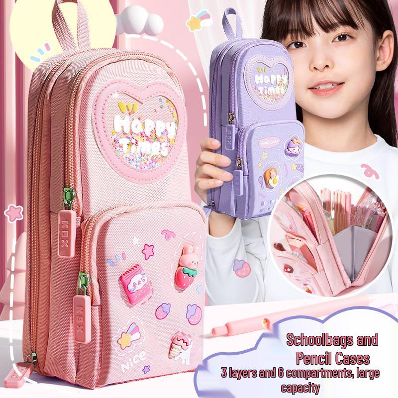 Three-layer Cute Cartoon Pencil Bag for Girls: Spacious, Stylish, and Ideal for Primary School Students