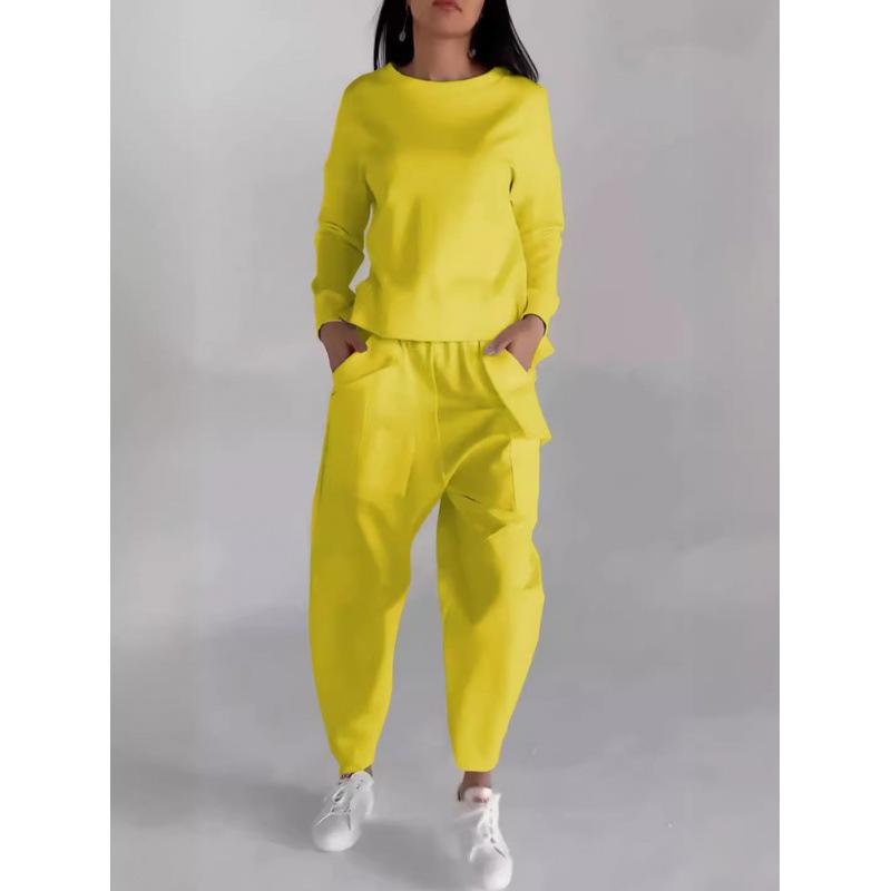 Women's Loose Fit Tracksuit Long Sleeve Crew Neck Sweatshirt Elastic Waist Jogger Pants Casual Sportswear Two Piece Set