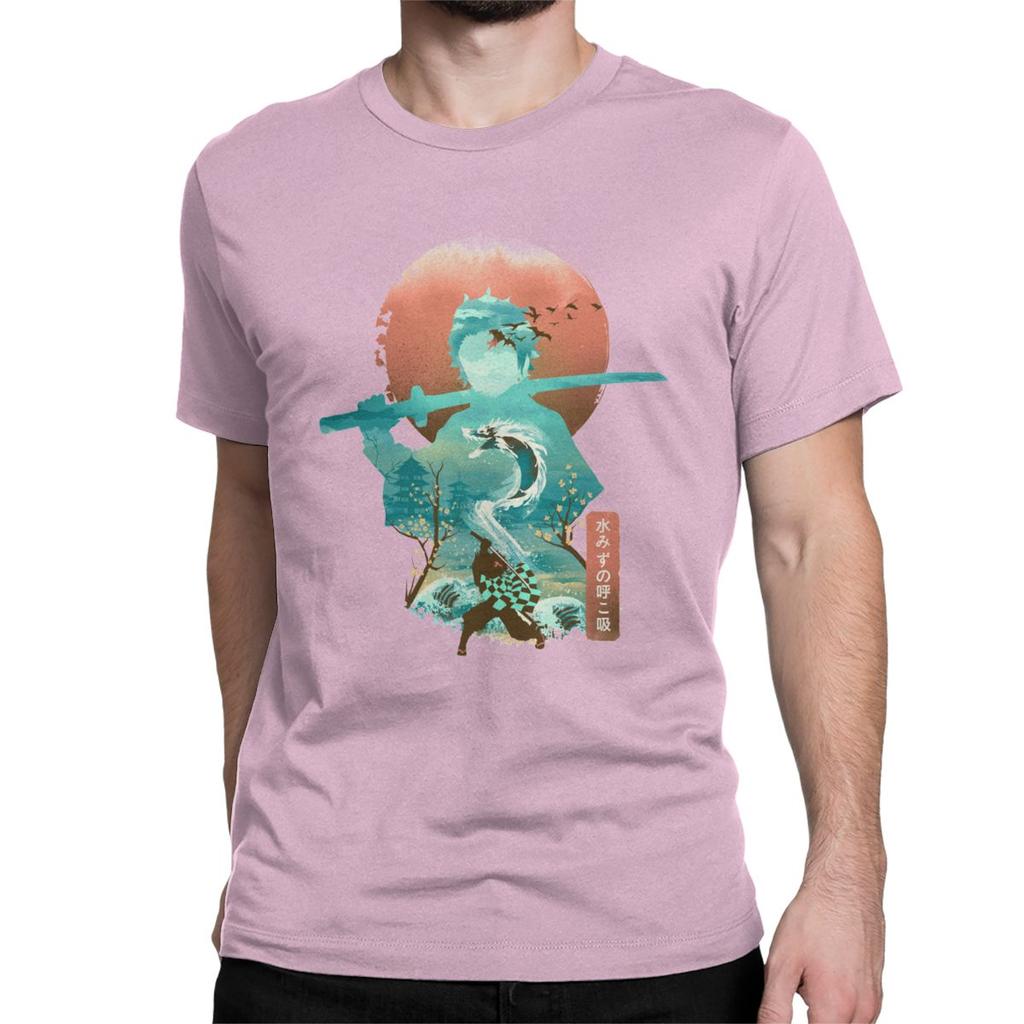 Men T Shirt Ukiyo E Breath Of Water Classic Vintage Pure Cotton Tee Shirt Demon Slayer
