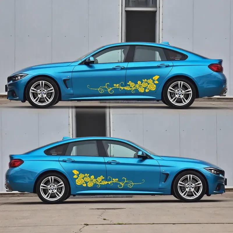 2pcs/lot 2Sides Door Vinyl Car Sticker Art Design Floral Pattern Stylish Decoration Modified Rose Flower Vine Car Decal Stickers