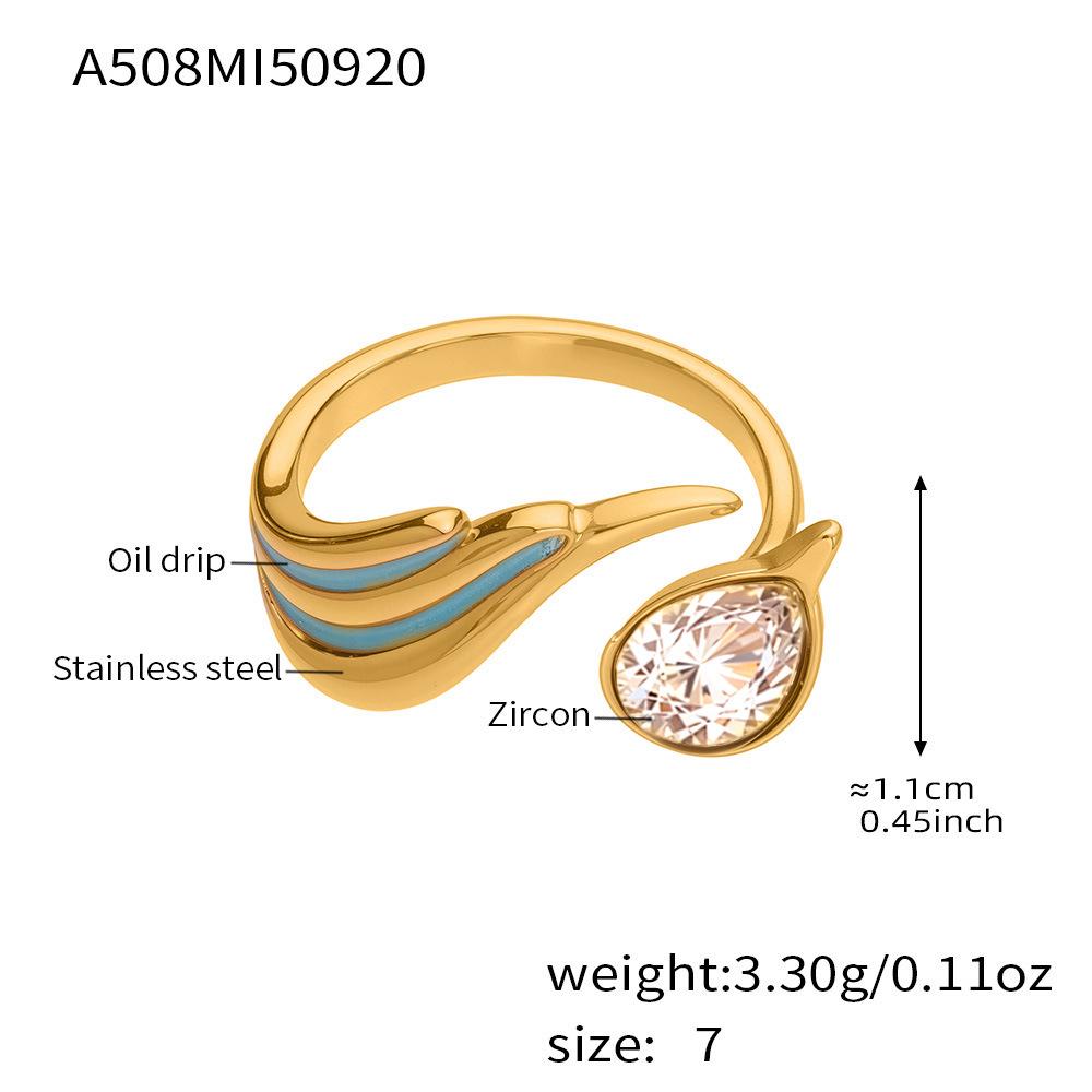 Oumaijia Fashion Stainless Steel Zircon Geometric Enamel Open Ring