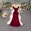 One-word Shoulder Burgundy Tube Top Banquet Evening Dress Dress High Texture Sexy High Split Harpoon Tail Dress Long