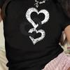 1pc Women'S Casual Round Neck T-Shirt with Heart Print, Polyester Knit Short Sleeve Tee, Summer Regular Fit Top with No Pads or