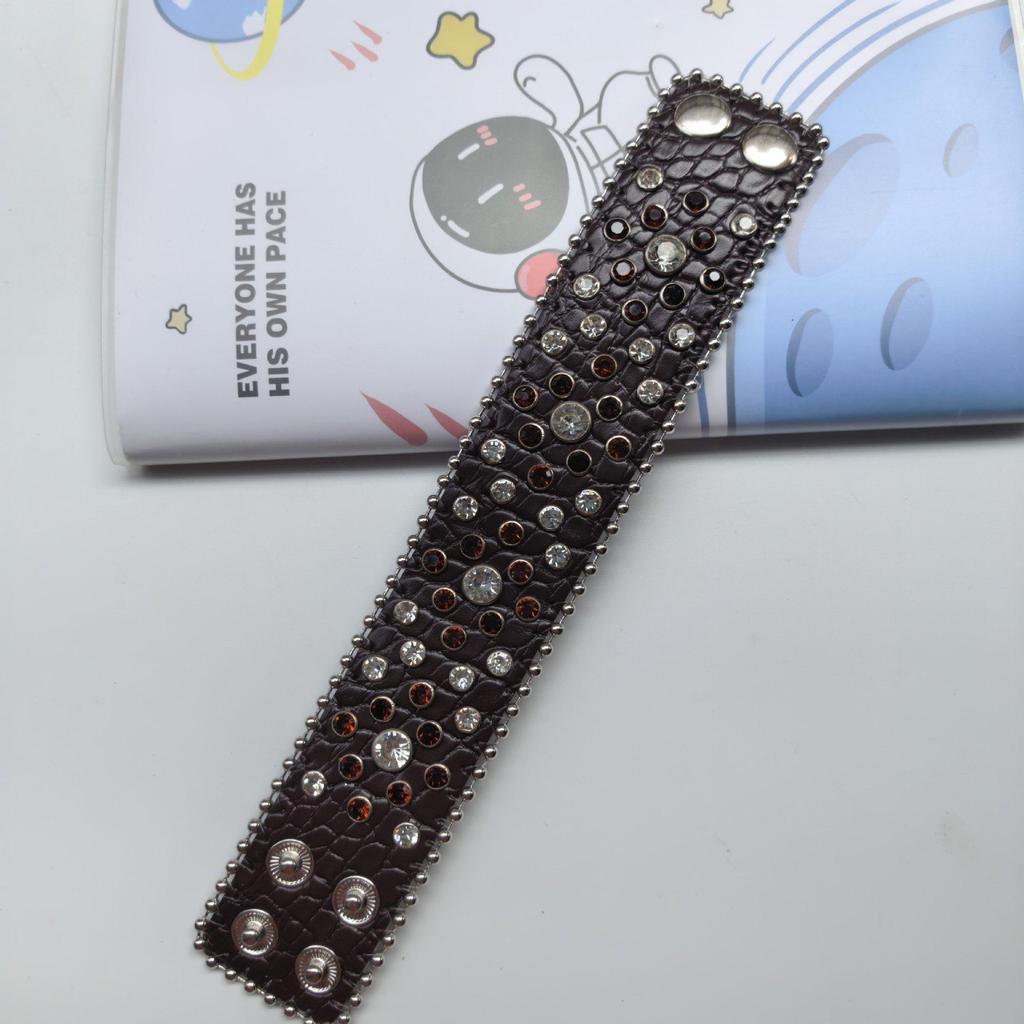 Retro Punk Rhinestone Leather Bracelet with Snap Closure