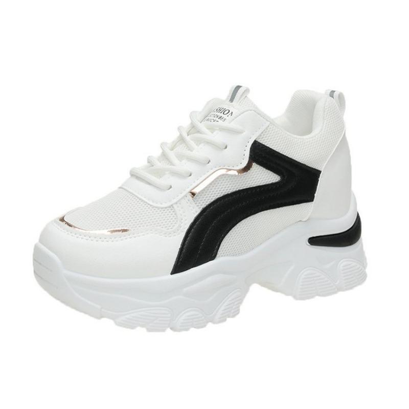 

Taizhou mesh color matching medium-top sports shoes women s new height-increasing white shoes fashionable running dad shoes 42