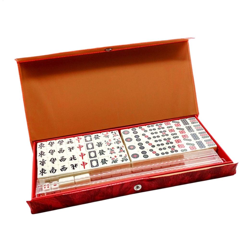 Portable Travel Mahjong Set 144 Sheets Classic Tiles Games Chinese Mahjong Game Set for Travel Party Boys and Girls Adults Kids