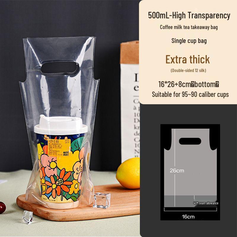 Transparent Disposable Drink Bag with Handle for Single or Double Cups
