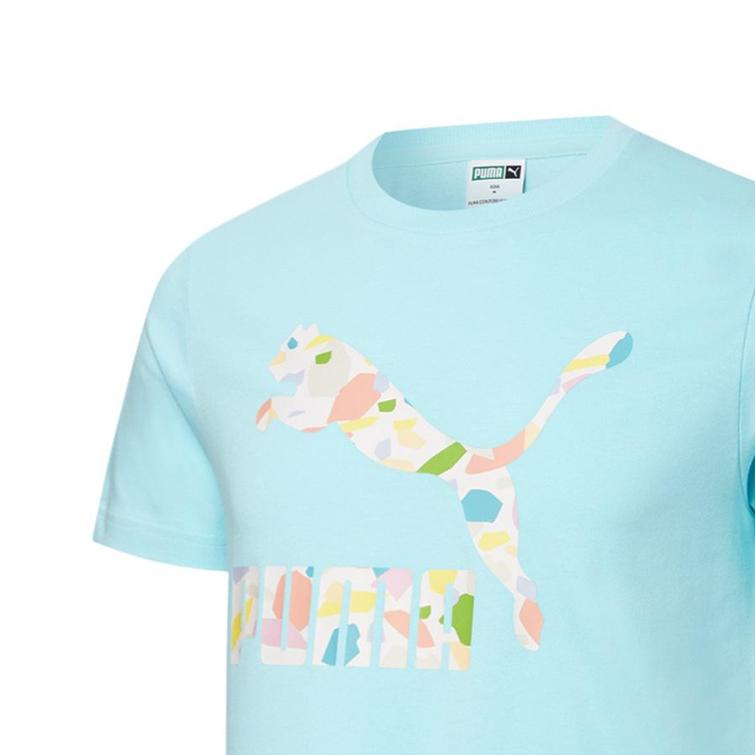 Puma Florida Summer Logo Letter Print Round Neck Short Sleeve T-Shirt Unisex T-Shirt Light-Blue 533999-62