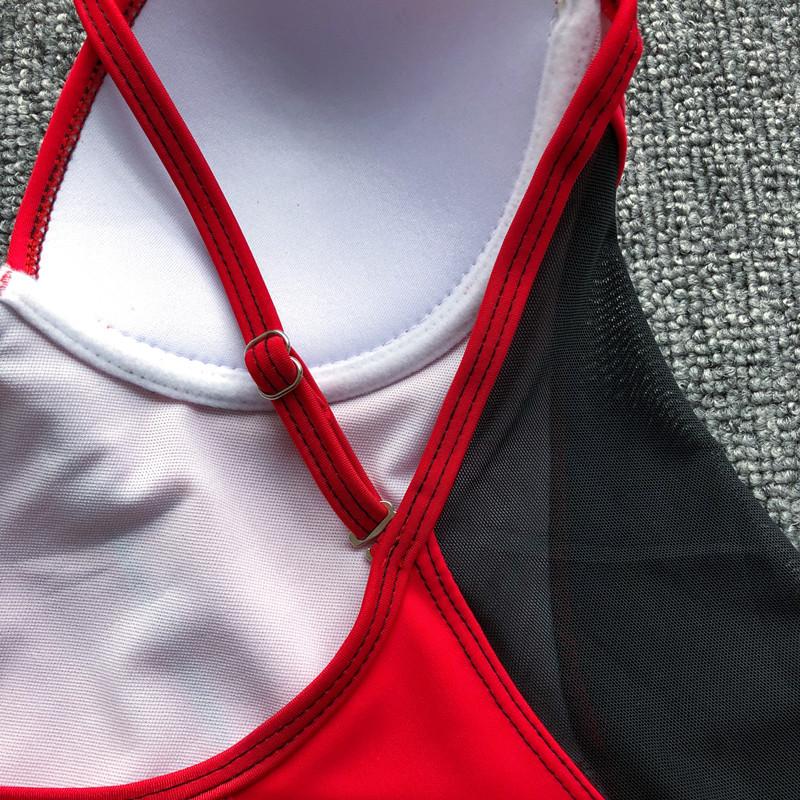 Jednoczęściowy strój kąpielowy dla kobiet w jednolitym kolorze Sexy siateczkowy strój kąpielowy bikini