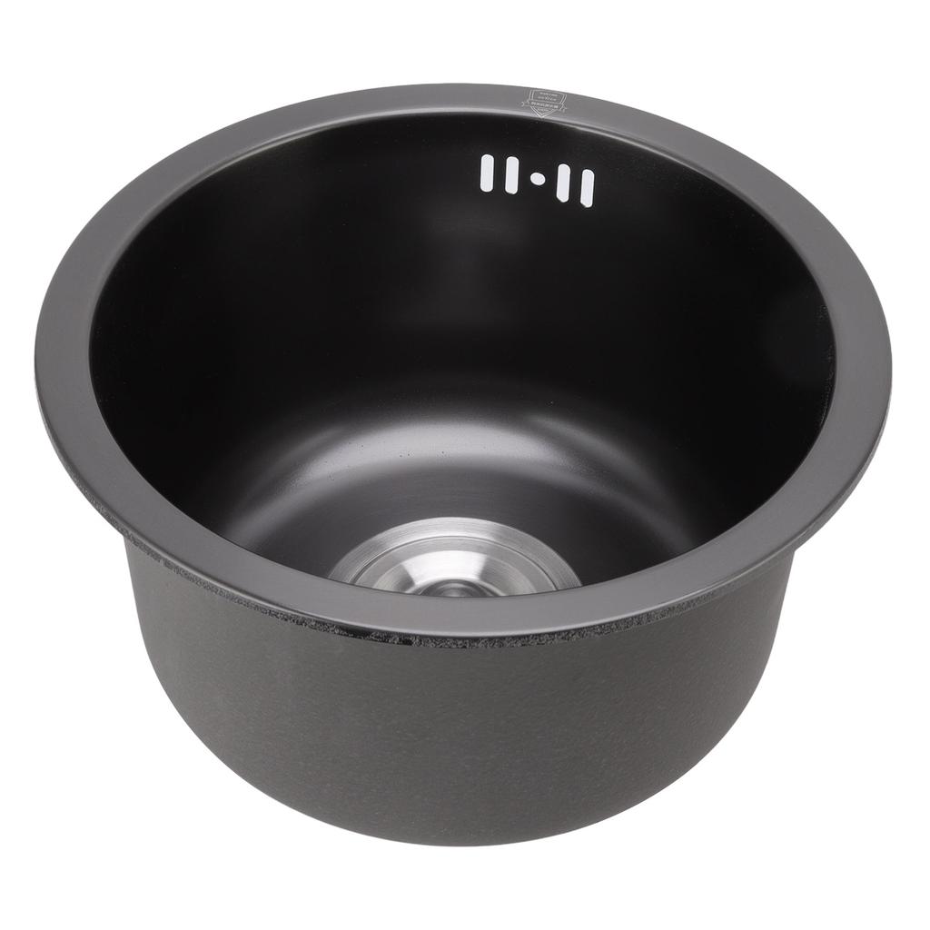 Mini Round Kitchen Sink Bar Stainless Steel Basin Single Bowl with Drain Accessories for Home Black