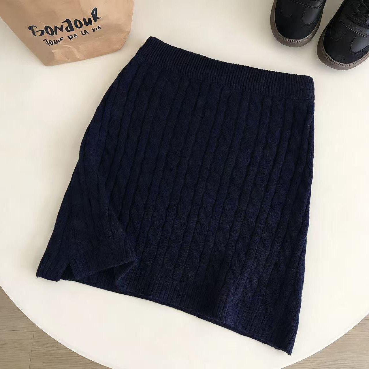 

Japanese-Korean Retro Cable Knit Elastic Waist Midi Skirt: Women s Autumn/Winter Versatile and Hip-Hugging Style 3XL (Recommended for 65-70kg) темно-синий