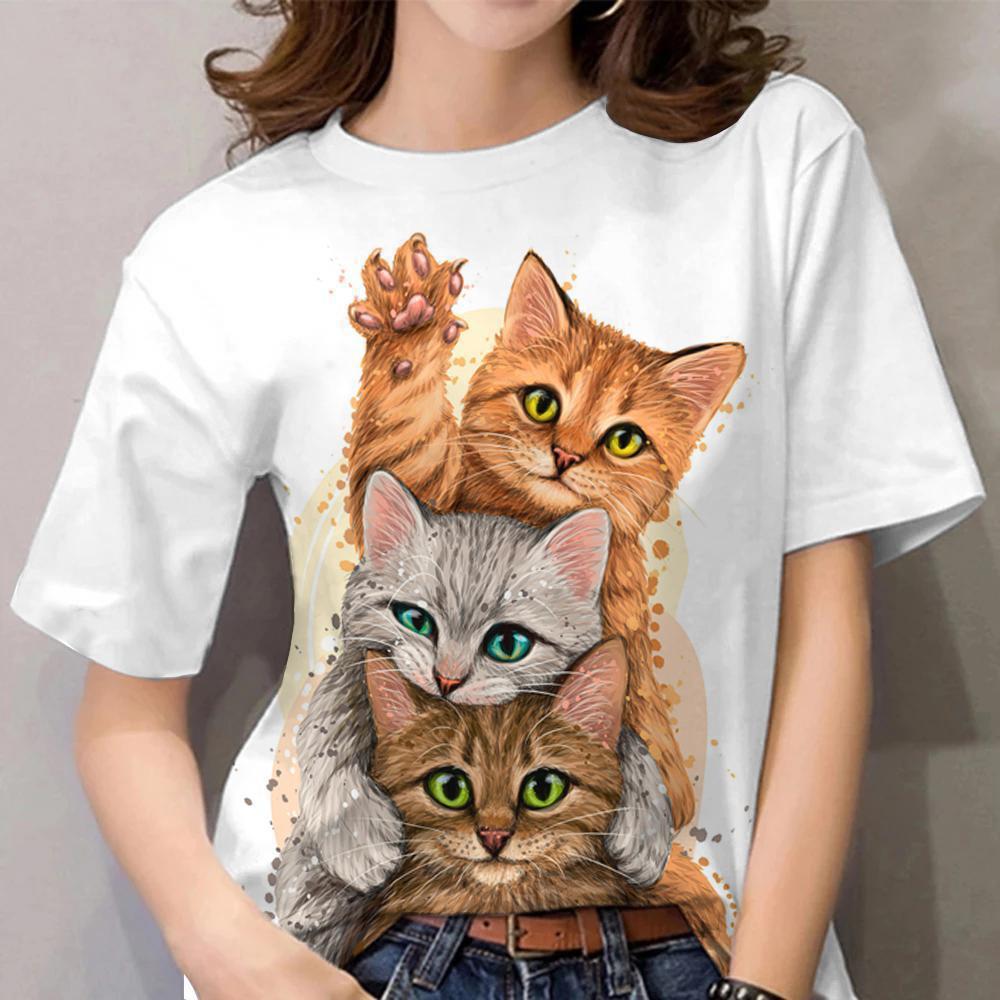 Women's Girl 3D Printed Cat Pattern Summer Casual Street Short Sleeved Top T-shirt
