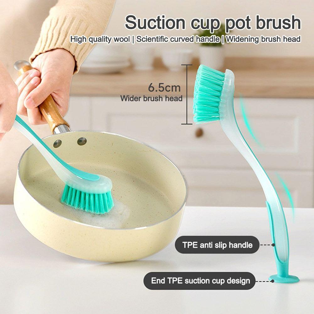 Vertical Dishwashing Brush Suction Cup Tool Brush Portable Pot Cleaning Brush  Kitchen