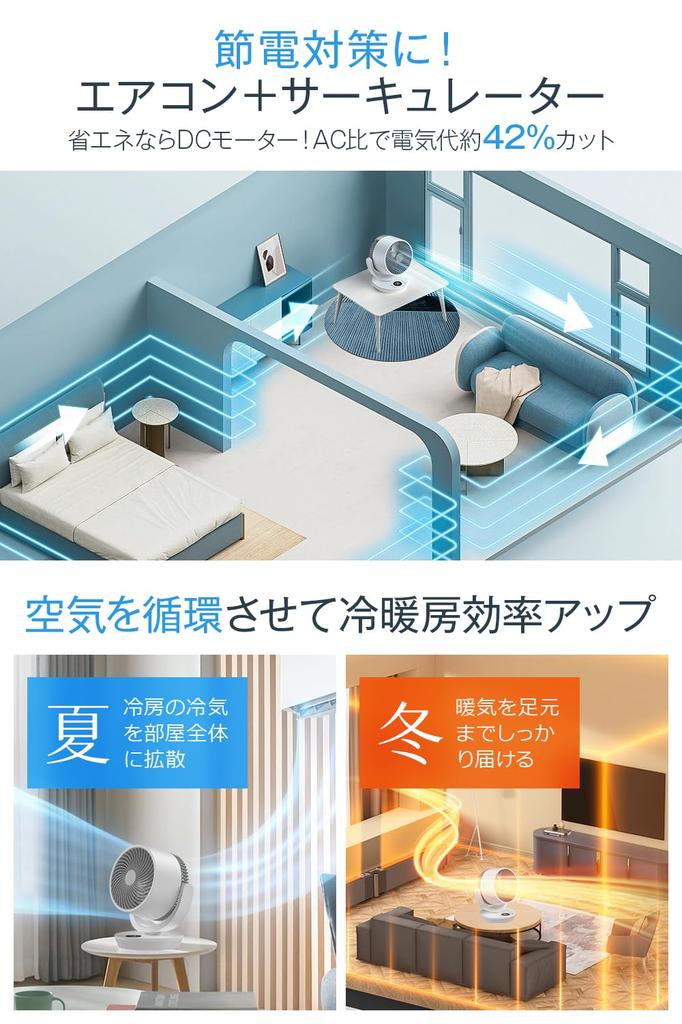 Quiet Circulator Fan Energy Saving Negative Ion Air Oscillating Adjustable DC Desktop Suitable for Rooms Up To 28 Tatami Powerful Airflow 3 Wind Modes