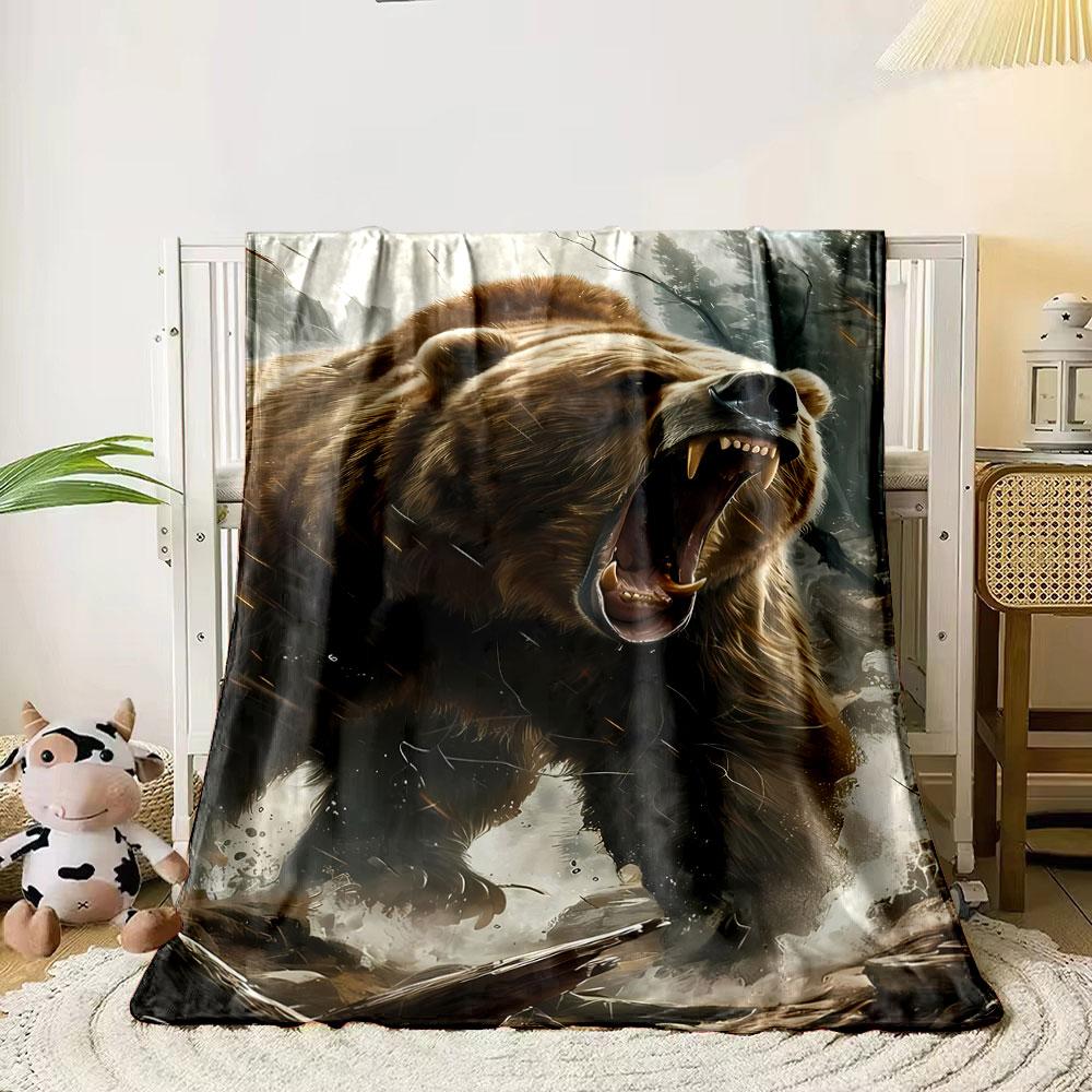 Ferocious Grizzly Bear Blanket bedroom Blanket for Livingroom Couch lunch break Soft throw for Friend's festival Gift