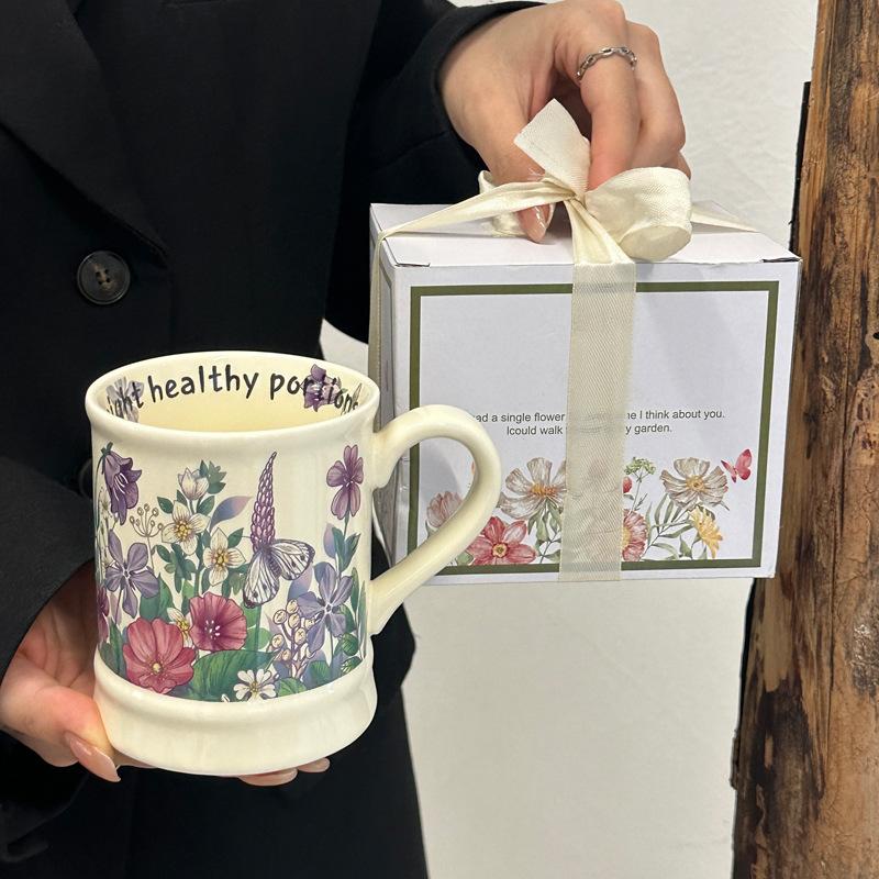 French Retro Ceramic Cup Office Mug Afternoon Tea Water Cup Girl Birthday Gift Coffee Cup Gift Box