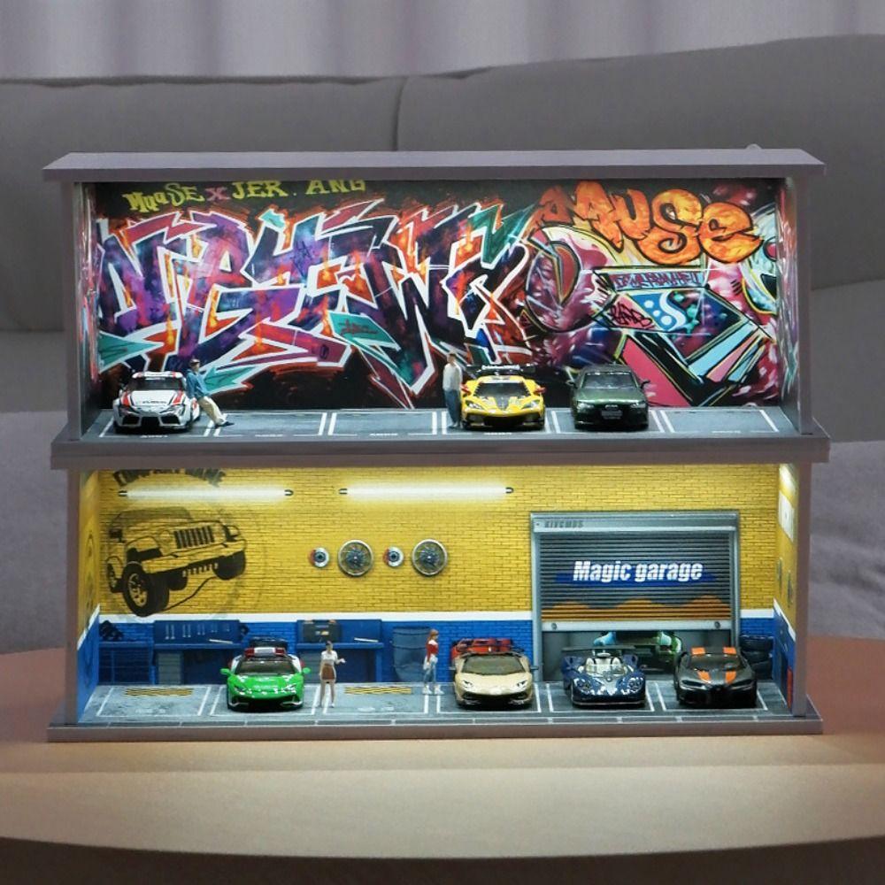 Simulation Garage Scene Model With Lights Car Model Display Box Parking Lot Model  Zinc Zinc Alloy Car