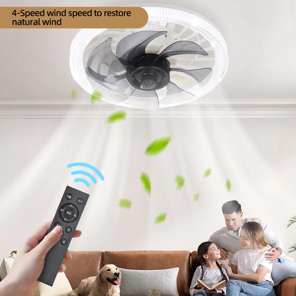 Modern Ceiling Fan Light LED Intelligent  Remote Control Dimmable Quiet Bedroom Restaurant Living Room E27 Base Ceiling Fan