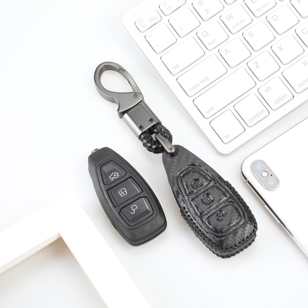 Jingyuqin Carbon Leather Car Key Case Cover for Ford Fiesta Focus Mondeo Ecosport Kuga Focus Procted Smart Key