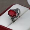 Vintage CopperColor Ring for Women Oval Cut Red Gemstone Hollow Filigree Statement Ring Retro Boho Birthday Jewelry Accessorie