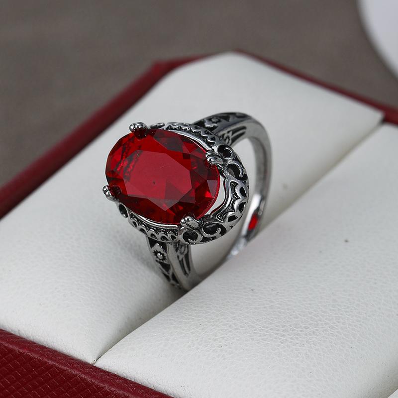 Vintage CopperColor Ring for Women Oval Cut Red Gemstone Hollow Filigree Statement Ring Retro Boho Birthday Jewelry Accessorie