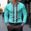 Camisa Casual de Botones de Manga Larga con Estampado Geométrico y Cuello