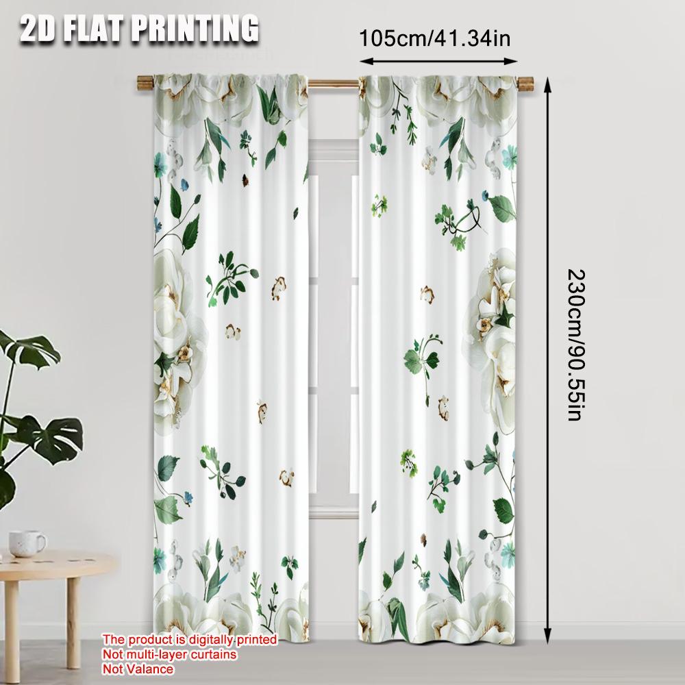 2pcs   Plane Printing Curtain Popular Wildflower Polyester (without Rod) Festive Perfect for Bedroom and Various Room Types
