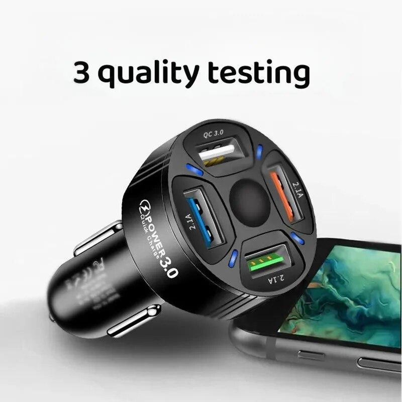 35W USB Car Charger 5.4A 4Ports Fast Charging Phone Adapter for IPhone 16 15 14 IPad Xiaomi 14 Huawei P60 Samsung Quick Charger 3.0