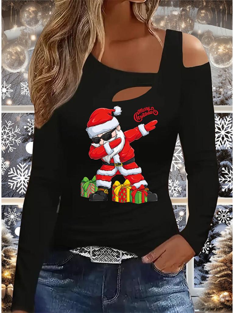 Autumn & Winter Women's New Casual Long Sleeve Top Christmas Pattern Ideal Halloween Christmas Gift T Shirt