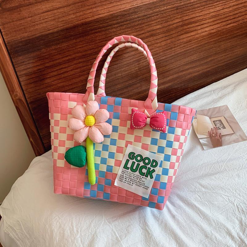 

Летний тренд Новая мода Универсальная плетеная овощная корзина Пляжная сумка Сумка-тоут Женская сумка розы красного