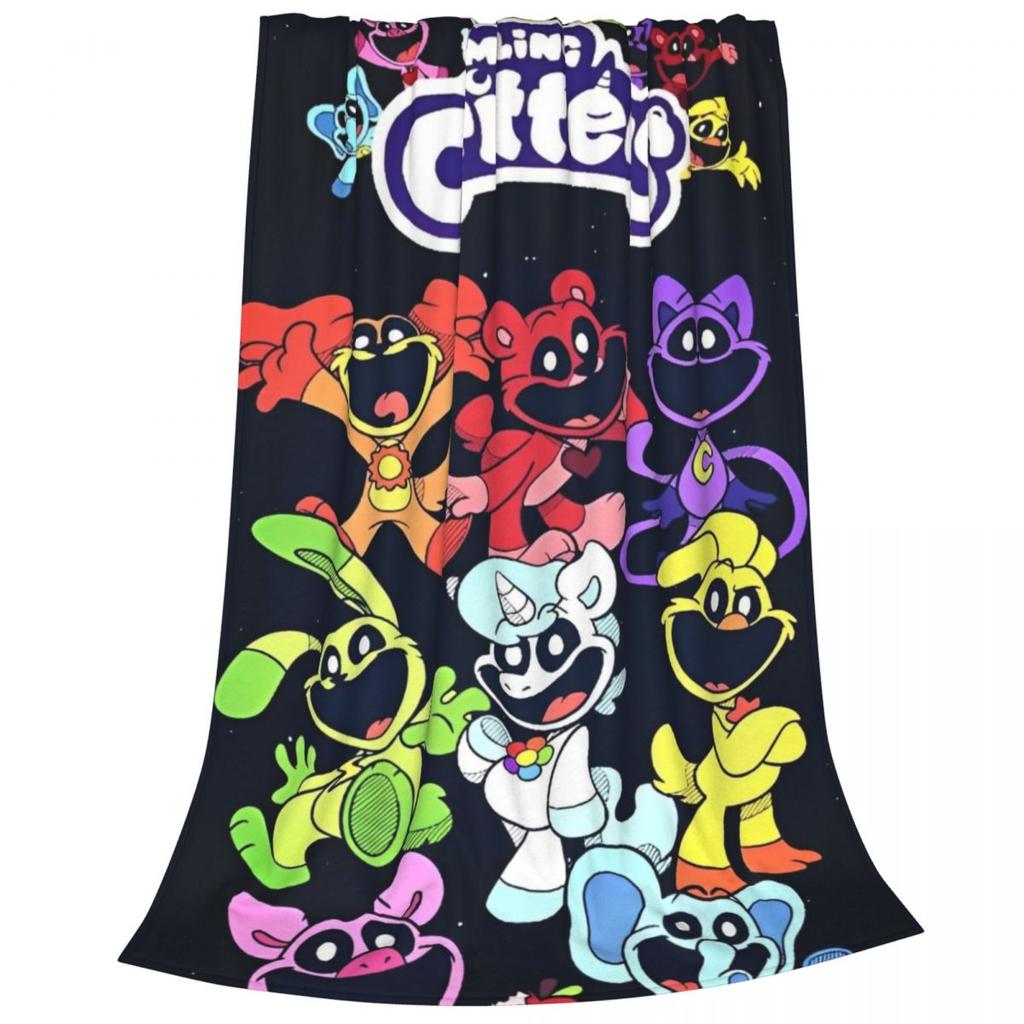 CATNAP DOGDAY Cartoon Smiling Critters Blankets Coral Fleece Plush Print Lightweight Throw Blankets for Bedding Plush Thin Quilt