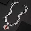 Men's Cuban Chain Hip Hop Necklace with Heart Pendant and Rhinestone Details