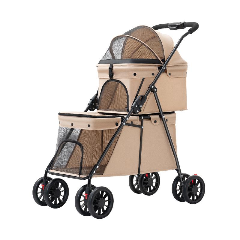 

Metal 2-Layer Pet Stroller Lightweight Foldable Outdoor Travel Cart for Small Dogs Cats Portable Pet Carrier Stroller