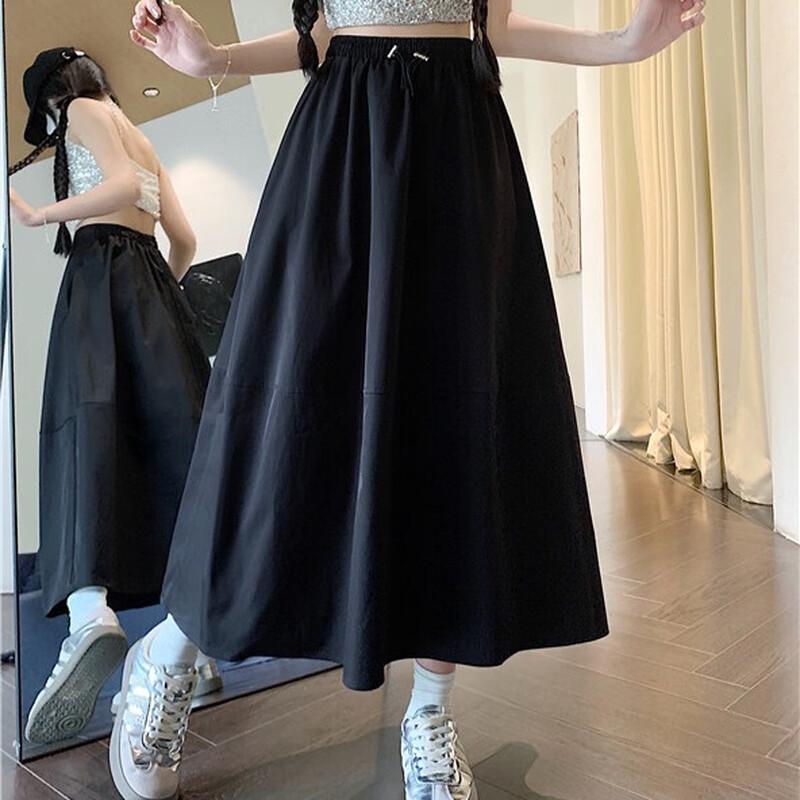 Women s High-Waist Drawstring A-Line Midi Skirt with Pockets XL