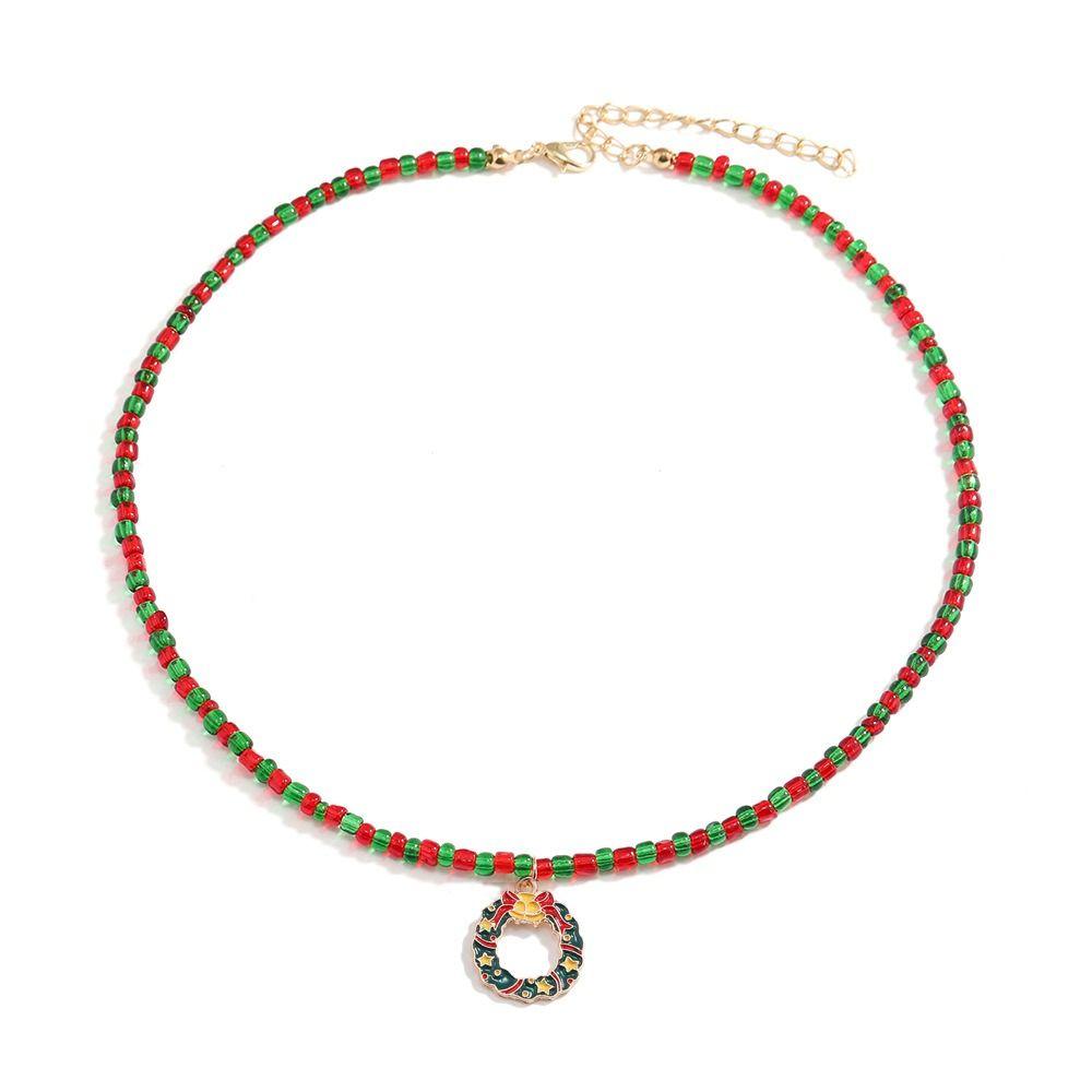 Santa Rice Beaded Chain Clavicle Chain Cartoon Pendant Choker All-match Christmas Necklace  Women