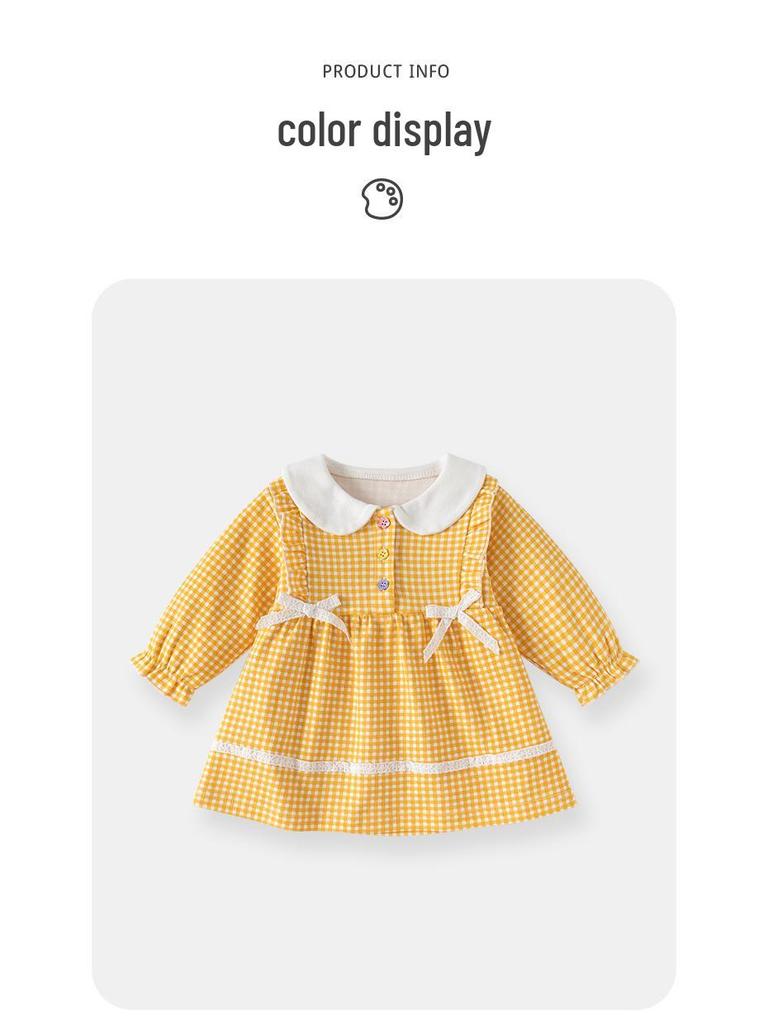 0-6 Years Girls' Long-Sleeve Plaid Cotton Dress - Spring & Autumn Princess Style