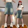 Girls Denim Shorts Summer Casual Loose Jeans Short Pants Children Wide Leg Pants Teen High Waist Straight Trousers