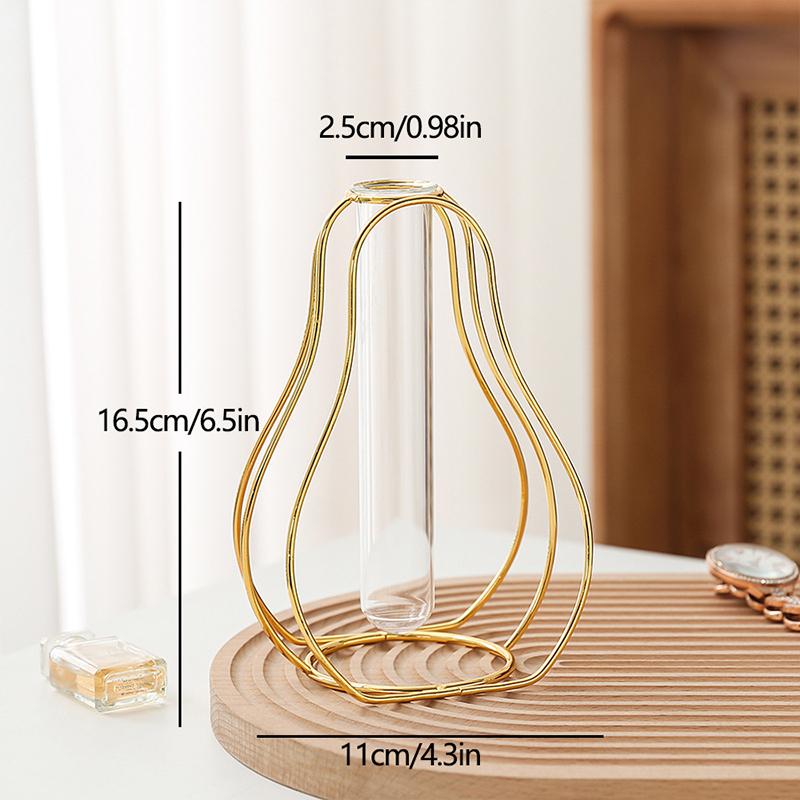 

1pc Nordic geometric wrought iron glass vase simple hydroponic container green radish vase office desktop flower decoration