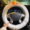 2023 New Rabbit Radish English Car Steering Wheel Cover Autumn Winter Rabbit Fur Warm Plush Handlebar Cover Goddess