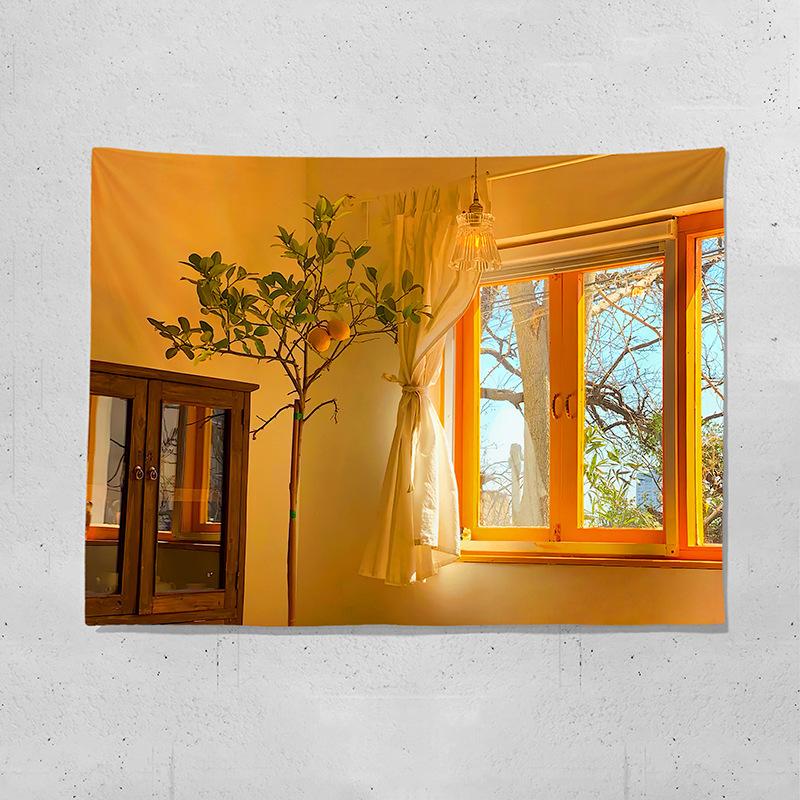 Oceanview window backdrop fabric digitalprinted polyester tapestries living rooms bedrooms macrame wall hanging room decor